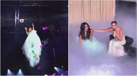 VIDEO Candidata a Miss Universe Latina sufre brutal caída en vivo 24horas