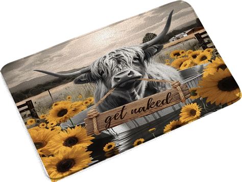 Amazon Farmhouse Cows Bath Mat Rustic Highland Cow Sunflower