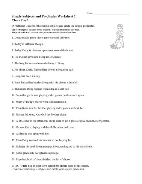 Simple Subject And Simple Predicate Worksheets