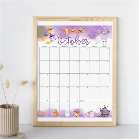 EDITABLE October 2024 Calendar Happy Halloween Pretty Ghost Cute