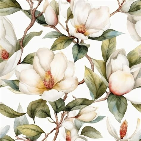 Premium Photo Watercolor Floral Pattern With Magnolia Flowers