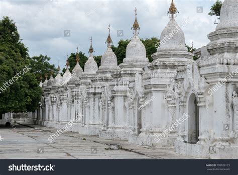 Row White Stupas Kuthodaw Pagoda Mandalay Stock Photo