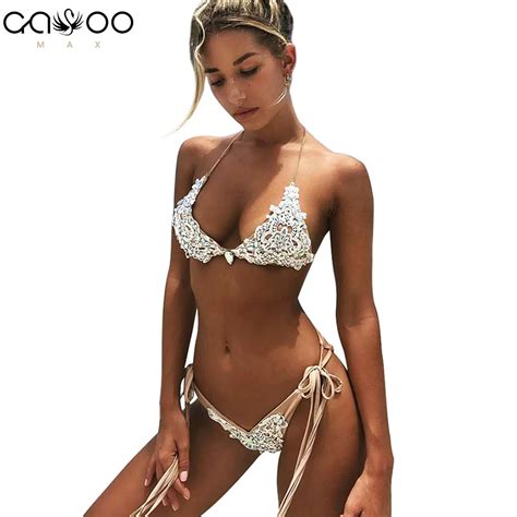 Buy 2018 Women Rhinestone Halter Chain Thong Triangle