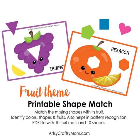 Printable Fruit Theme Shape Match Artsy Craftsy Mom