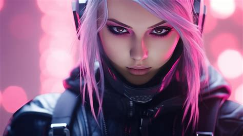 Premium Photo Futuristic Cyberpunk Woman Ninja With Pink Hair Ai