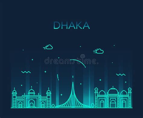 Dhaka Skyline Bangladesh Vector City Linear Style Stock Vector