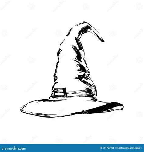 Hand Drawn Wizard Or Witch Hat Sketch Illustration Vector Black Ink