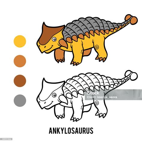 Buku Mewarnai Untuk Anakanak Kartun Ankylosaurus Ilustrasi Stok Unduh