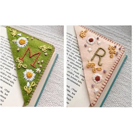 Personalized Hand Embroidered Corner Bookmark Cute Flower Letter