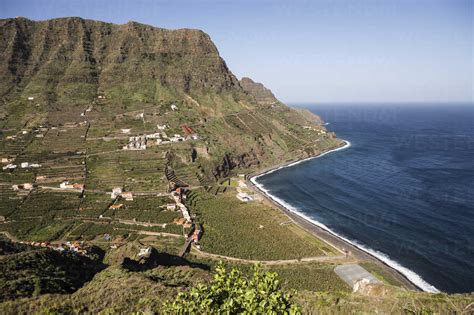 Spain La Gomera View Of Playa De Hermigua Stockphoto