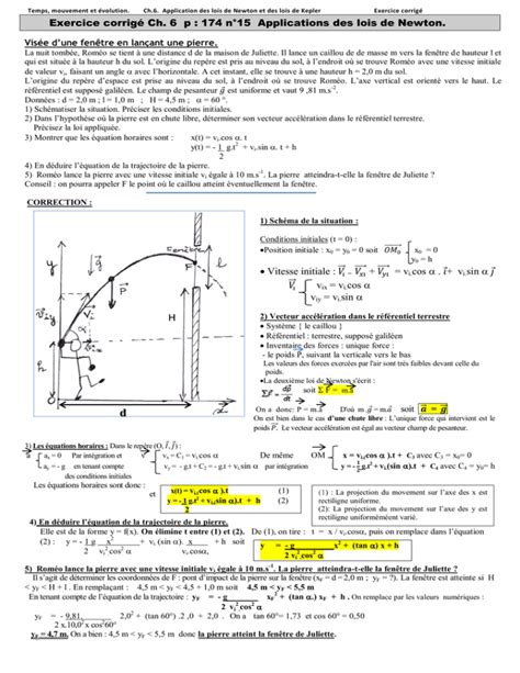 Exercice Corrig Ch P N Applications Des Lois De Newton