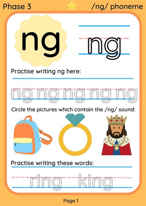 Printable Digital Phonics Worksheet Ng Digraph Ng Etsy Uk