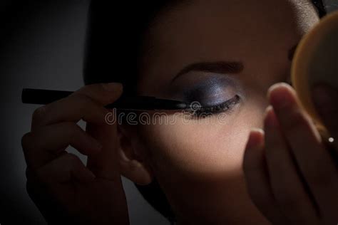 Brunette In Front Of Mirror Stock Image Image Of Brunette Closeup