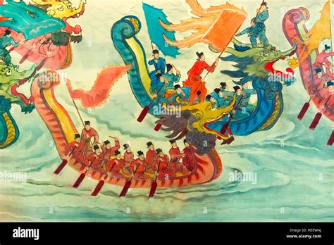 Painting of dragon boat race, Hangzhou, Zhejiang Province, China Stock ...