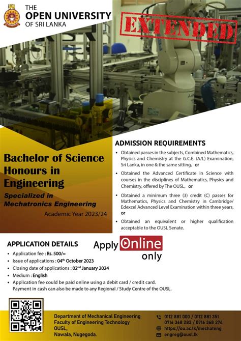 Bachelor Of Science Honours In Engineering Mechatronics Engineering