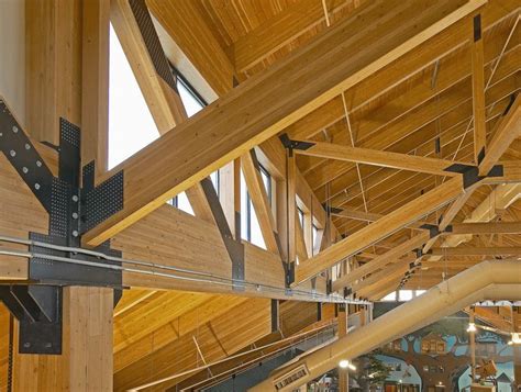 Glulam trusses support roof over clerestory windows. | Lake houses exterior, Window architecture ...