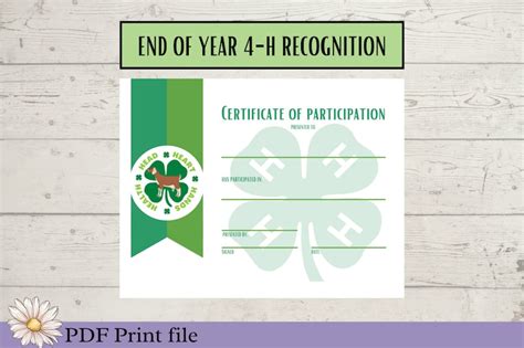 4-H Year End Certificates, Printable 4H Participation Certificate PDF ...