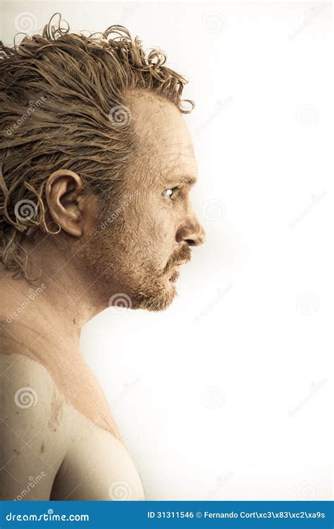 Man Covered In Mud Naked In Profile Dirty Skin Stock Photo Image