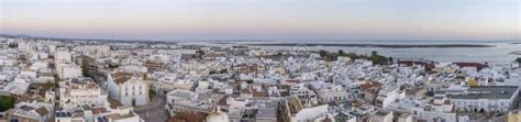 Sunset Aerial Cityscape In Olhao Algarve Fishing Village View Of