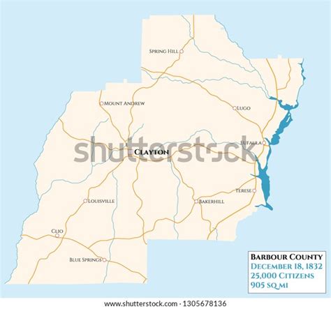 Large Detailed Map Barbour County Alabama Stock Vector Royalty Free