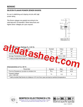 BZX85C Datasheet(PDF) - SEMTECH ELECTRONICS LTD.