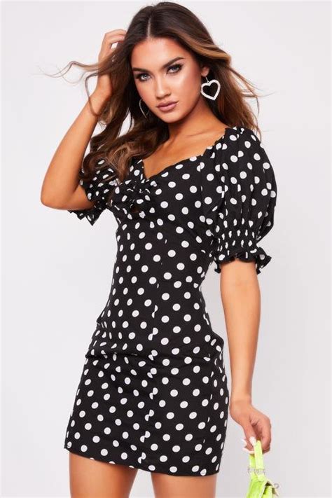 Buy Polka Dot Puff Sleeve Dress Cheap Online