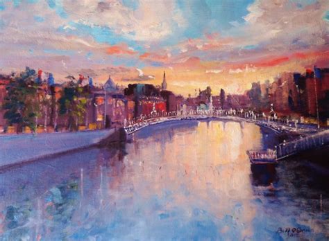 Liffey Sunset Over Hapenny Bridge Dublin Painting By Bill Obrien