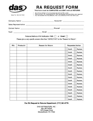 Fillable Online RA REQUEST BFORMb DAS Companies Inc Fax Email Print