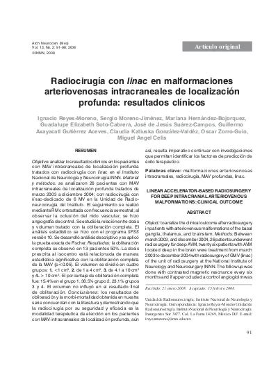 Radiociruga Con Linac En Malformaciones Arteriovenosas Intracraneales