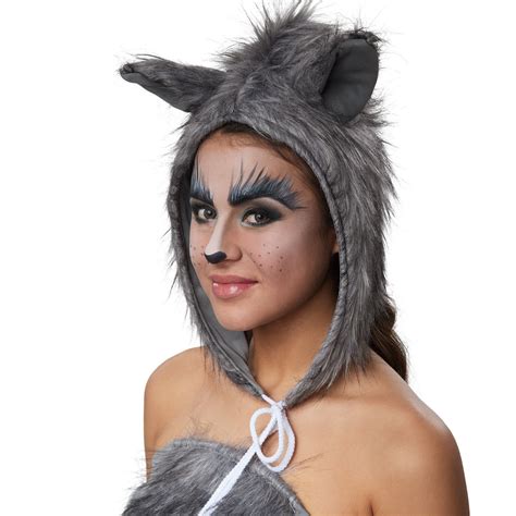 Tlg Damen Kost M Sexy Wolf Tier Kleid Karneval Fasching Kapuze Cosplay