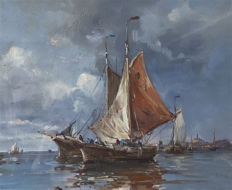 Fishing Boats - Antique Oil Painting - Antique Oil Paintings - Antique ...