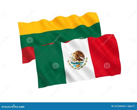 Vlaggen Van Mexico En Litouwen Op Een Witte Achtergrond Stock