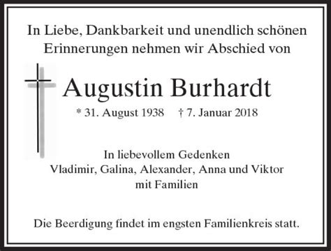 Traueranzeigen Von Augustin Burhardt Vrm Trauer De