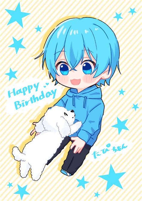 「たぴちゃんお誕生日おめでとうございます🎂💙🐶 ころんくん たぴちゃ」 まるたちばなのイラスト