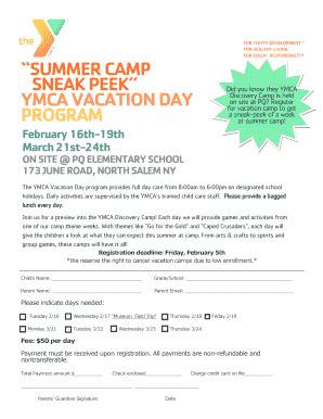 Fillable Online Community Ymca Cnw Summer Camp Sneak Peek Ymca Vacation