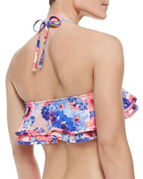 Zinke Women S Pop Floral Print Ruffled Reese Bandeau Bikini Top New