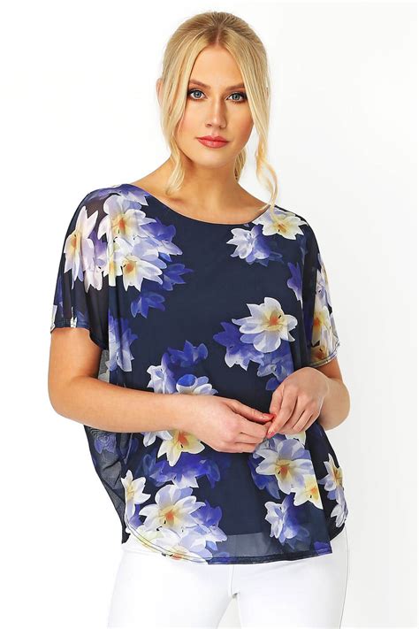 Floral Chiffon Overlay Top In Blue Roman Originals Uk