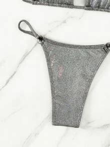 Swim Sxy Summer Beach Metallic Bikini Set Micro Triangle Bra O Ring Linked Thong Pieces