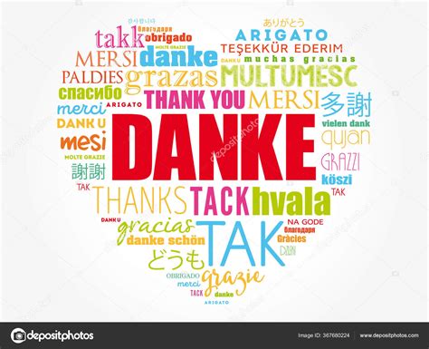 Danke Gracias Alemán Love Heart Word Cloud Diferentes Idiomas Vector