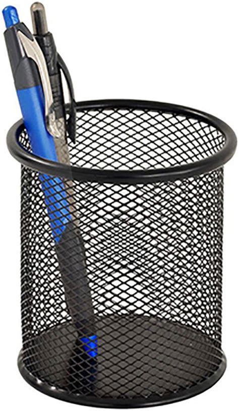 Maxi Mesh Pen And Pencil Holder Round Metal Mesh Design Desk Organizer Compartments For More