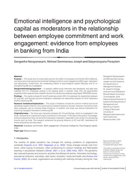 Pdf Emotional Intelligence And Psychological Capital As Moderators In