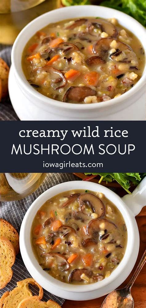 Creamy Wild Rice Mushroom Soup In A White Bowl With Spoons And Bread On