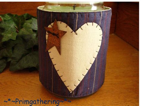 Primitive Candle Wrap Mason Jar Cozy Cover Heart Tin Star Etsy