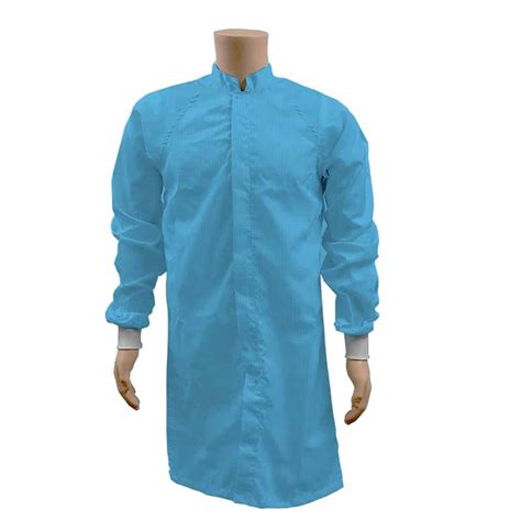 Esd Cleanroom Frock White Light Blue And Navy Blue Esd Knit Cuffs