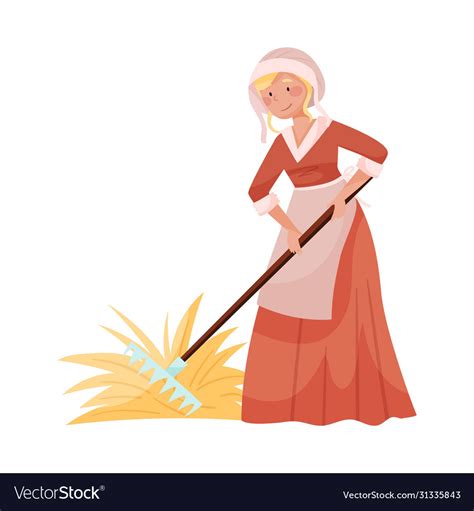 Young medieval female peasant carrying hay Vector Image