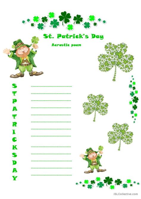 St Patrick S Day Acrostic Poem English ESL Worksheets Pdf Doc