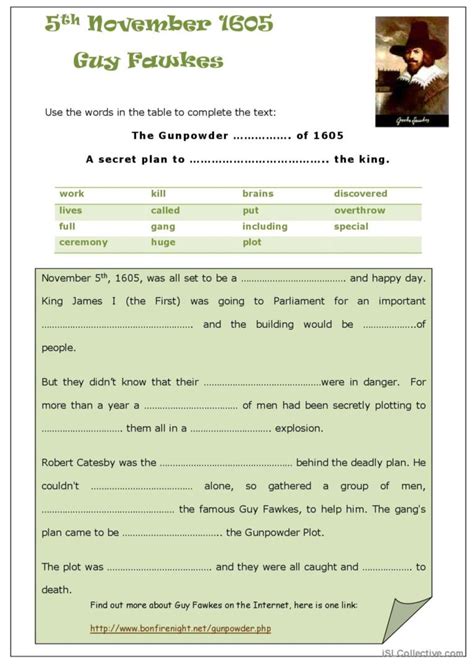 Guy Fawkes English Esl Worksheets Pdf And Doc