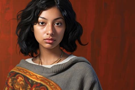 Premium AI Image Pretty Petite Brunette In A Knit Pullover And Short Black Hair