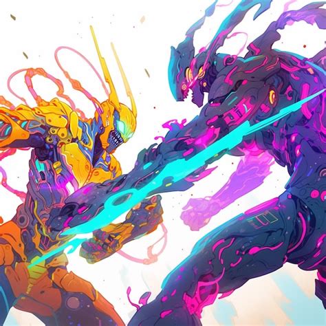 Premium Photo | Anime style illustration of two robots fighting with ...