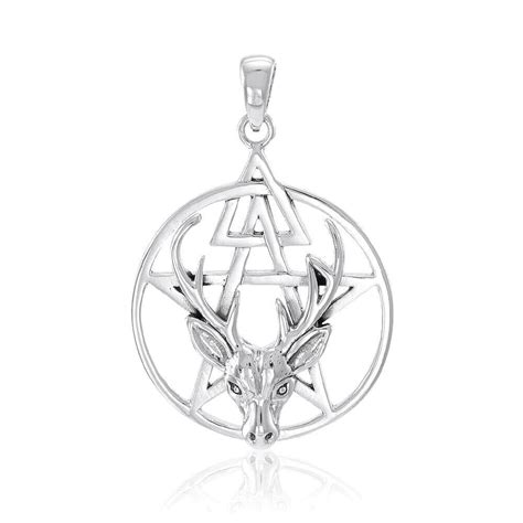 Pagan Wicca Deer Stag Pentacle Sterling Silver Pendant By Peter